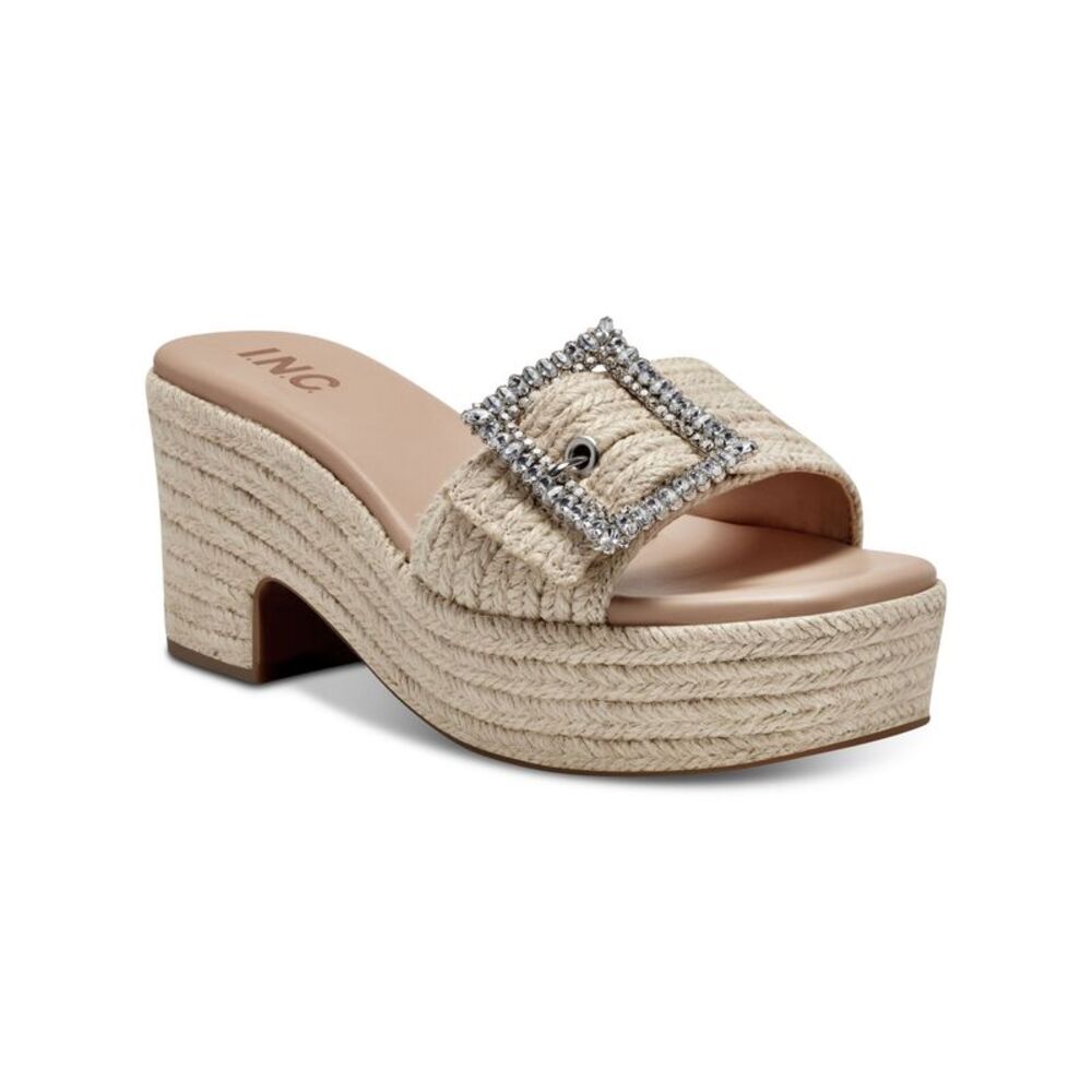 INC Womens Beige 1-1/2" Platform Lixtey Block Heel Slip On Espadrille Shoes 9 M
